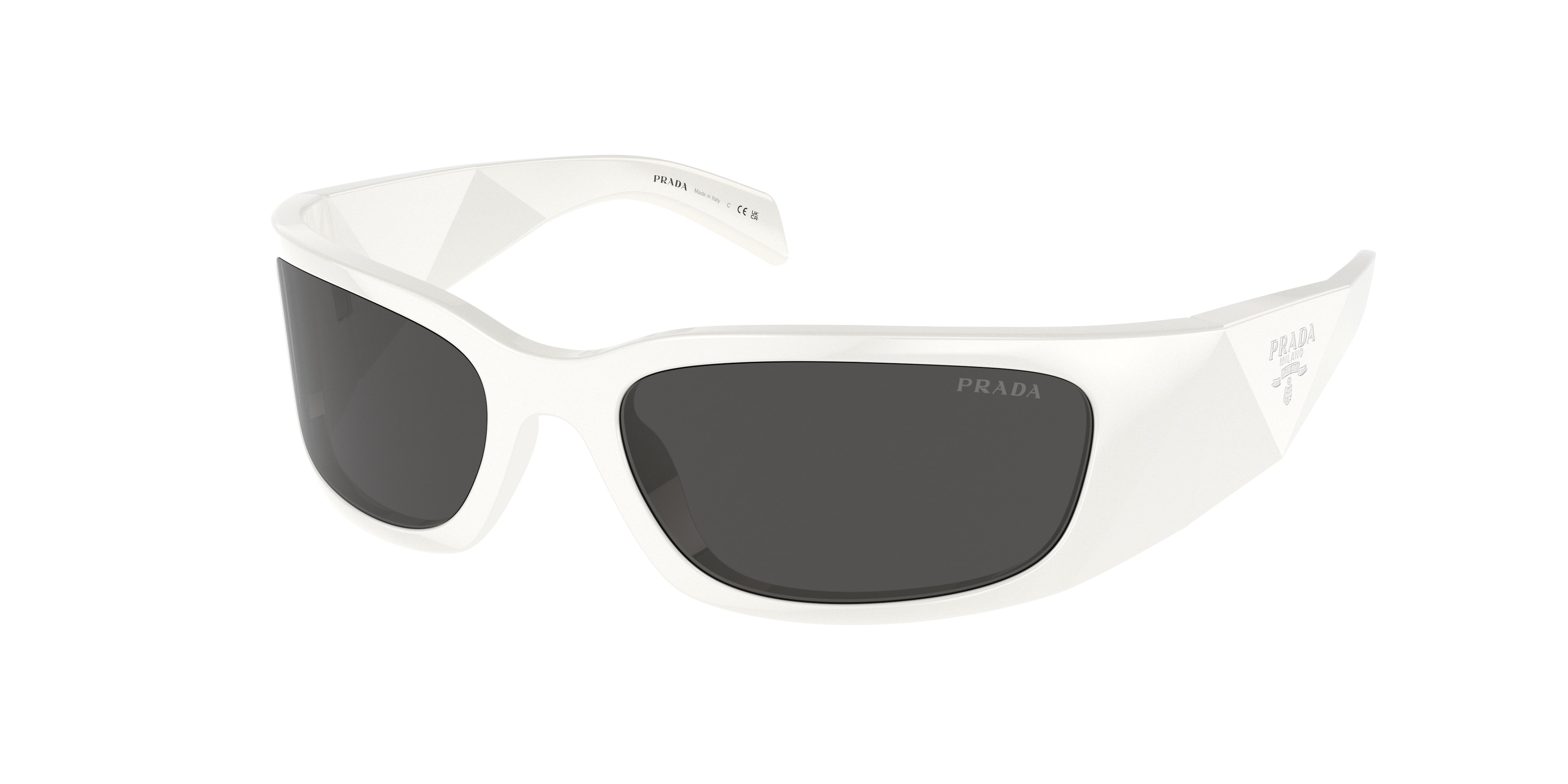 Prada Woman PR A14S  1425S0 Sunglasses Acetate White Grey Butterfly Normal-image